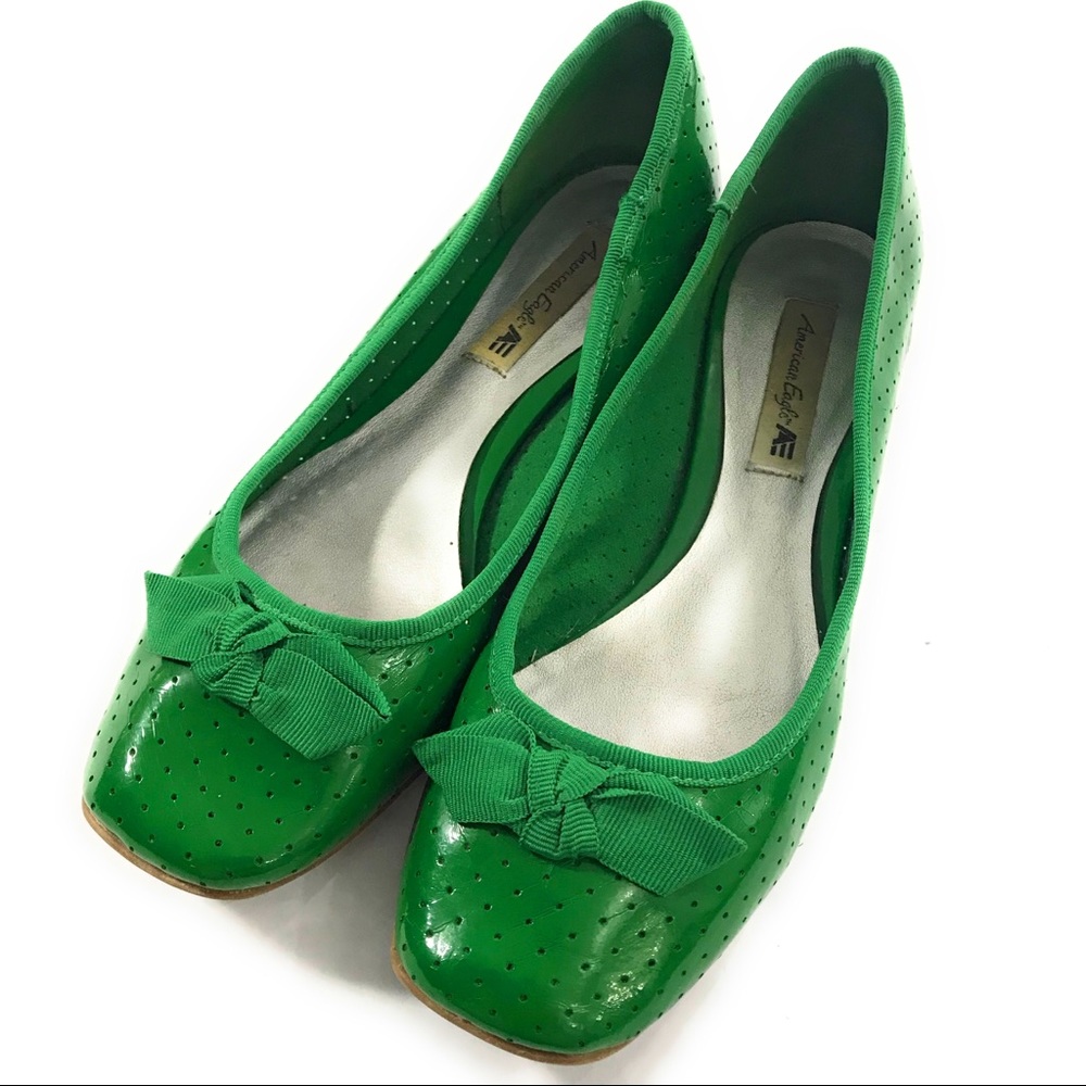 American Eagle Green Slip On Ballet Flats, 6.5